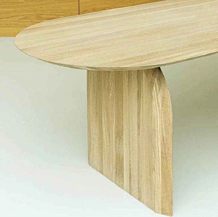 Modern Oval Dining Table with Unique Sculptural Base - Solid Wood Top