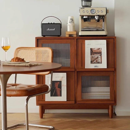 Mid-Century Modern Side Cabinet with Sliding Glass Doors and Open Shelving