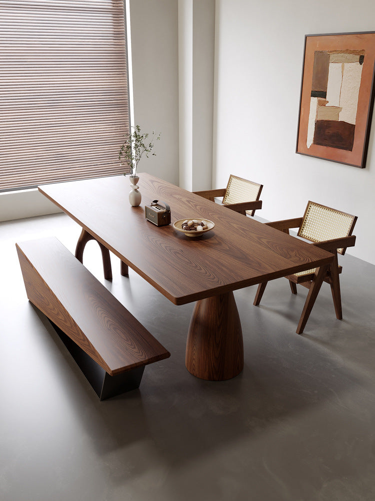 Modern Dining Table with Sculpted Wooden Base - Solid Pine Wood Top