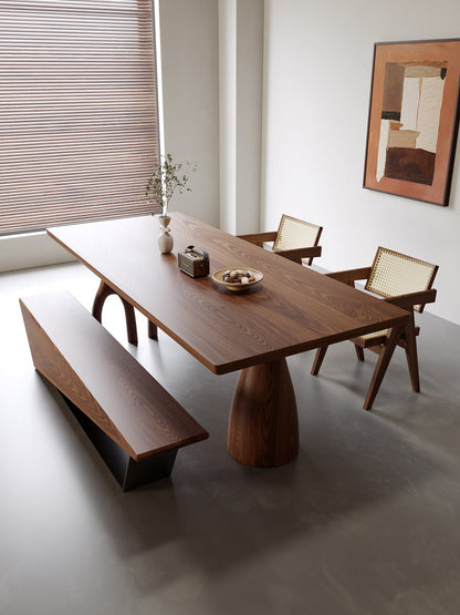 Modern Dining Table with Sculpted Wooden Base - Solid Pine Wood Top