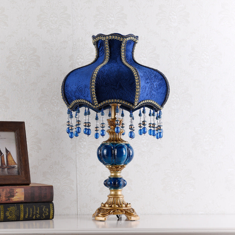 Royal Blue Table Lamp with Crystal Accents - A Touch of Regal Elegance