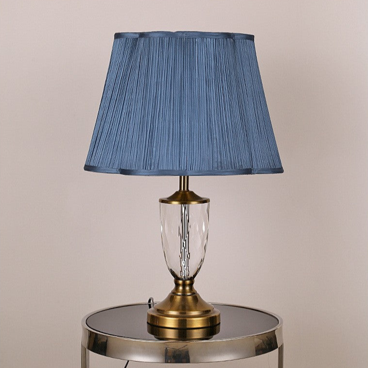 Vintage Blue Shade Table Lamp with Crystal Base - A Touch of Classic Elegance