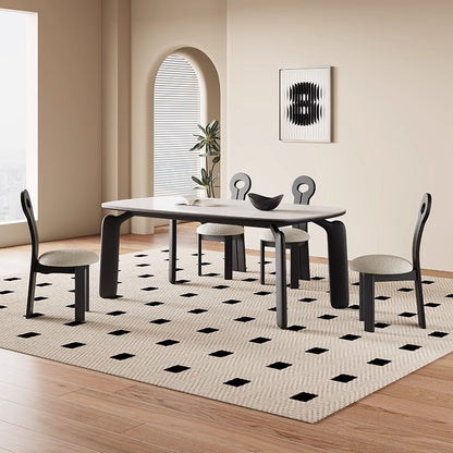 Modern Dining Table Set with Unique Curved Legs - Durable Rock Slab Top