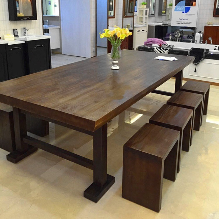 Rustic Pine Dining Table with Industrial Metal Base