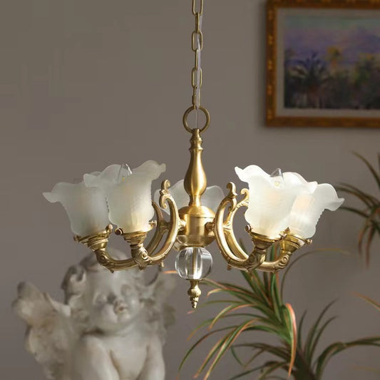 Vintage-Inspired Chandelier with Floral Glass Shades - Romantic and Elegant