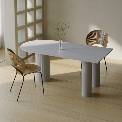 Modern Dining Table with Unique Wooden Base - Durable Rock Slab Top