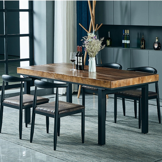 Rustic Wood Dining Table with Industrial Metal Base