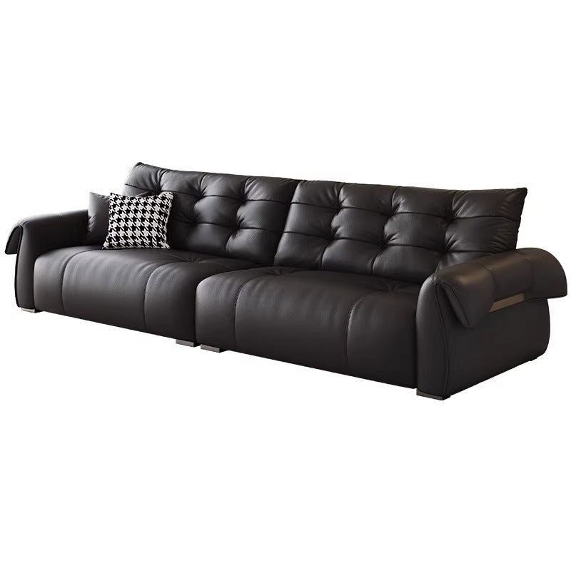 Minimalist Black Leather Straight-Line Sofa Set – Sleek Design for Modern Living Rooms