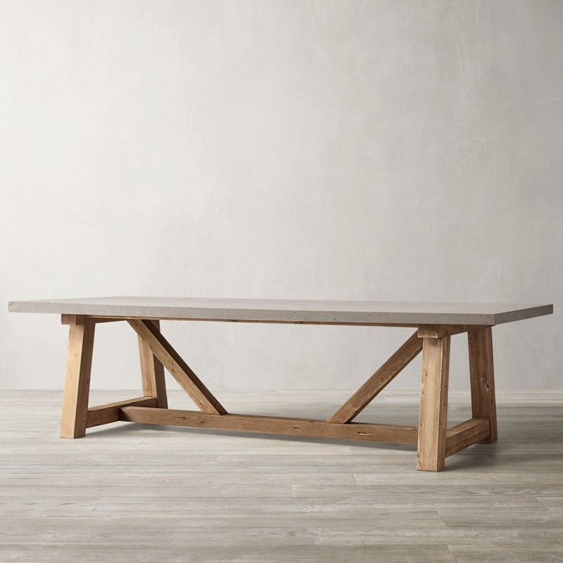 Rustic Concrete Top Dining Table with Wooden Base