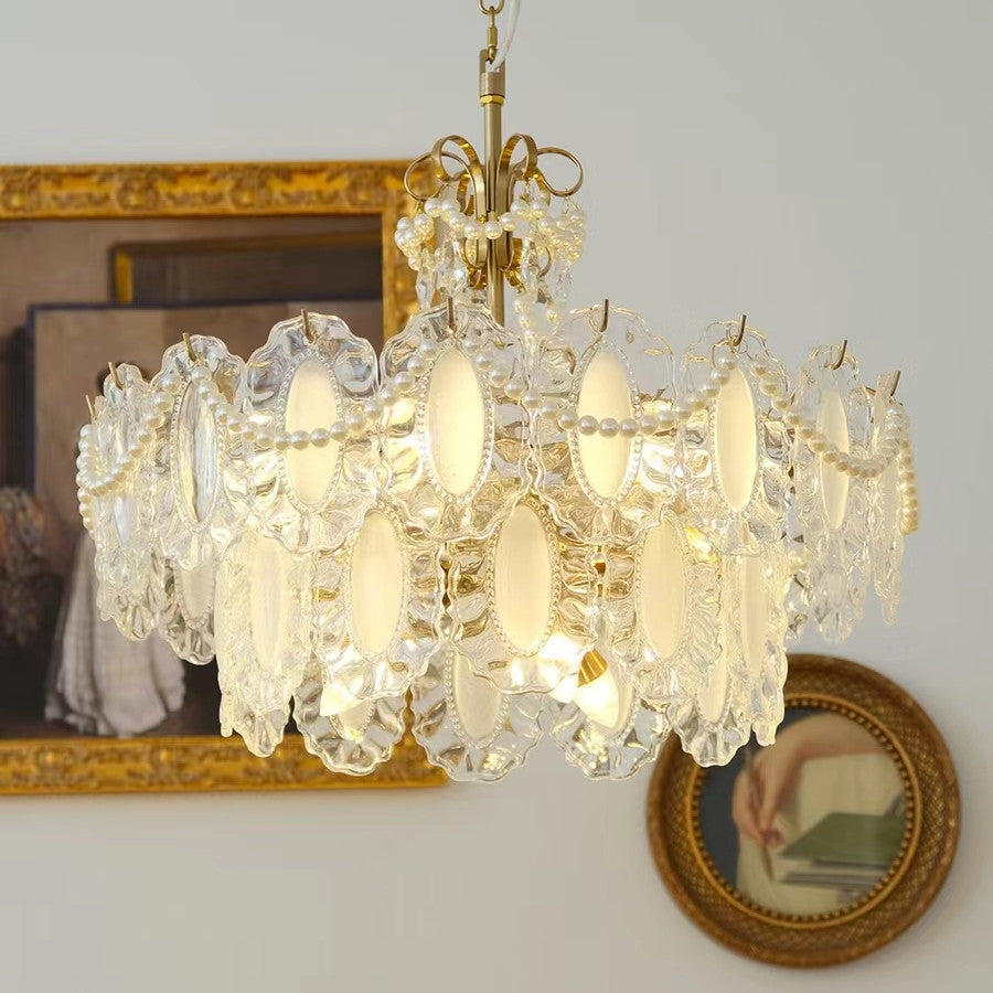 Elegant Pearl Chandelier with Crystal Accents - Romantic and Timeless