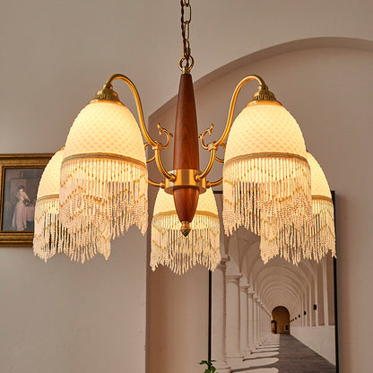 Vintage-Inspired Chandelier with Beaded Shades - Romantic and Elegant