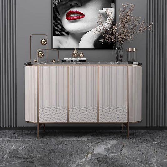 Curved Modern Sideboard with Marble Top and Gold Accents