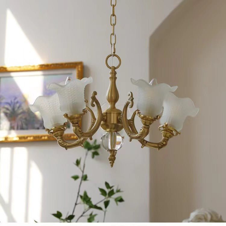 Vintage-Inspired Chandelier with Floral Glass Shades - Romantic and Elegant