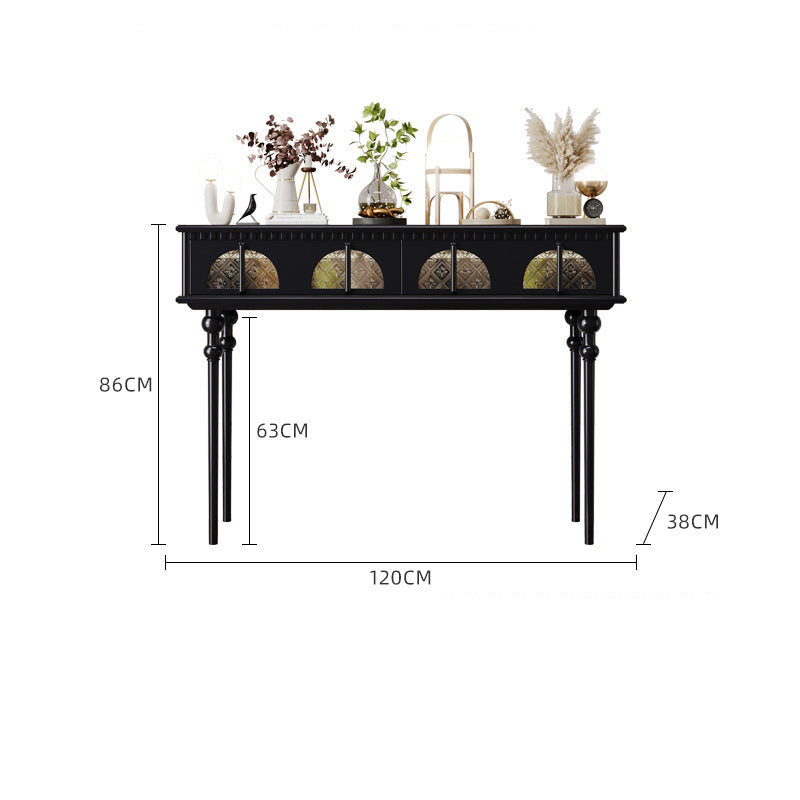 Modern Console Table with Black Finish and Intricate Details