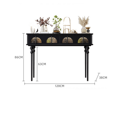 Modern Console Table with Black Finish and Intricate Details