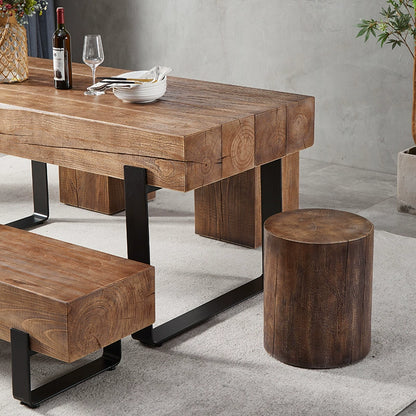 Rustic Wood Dining Table with Industrial Metal Base - Natural Edge Design