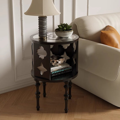 Round Decorative End Table with Storage for Living Room