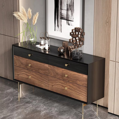 Modern Sideboard with Black and Wood Finish and Gold Hardware