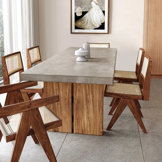 Modern Concrete Top Dining Table with Wooden Base