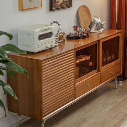 Mid-Century Modern Sideboard with Sliding Door and Glass Cabinet