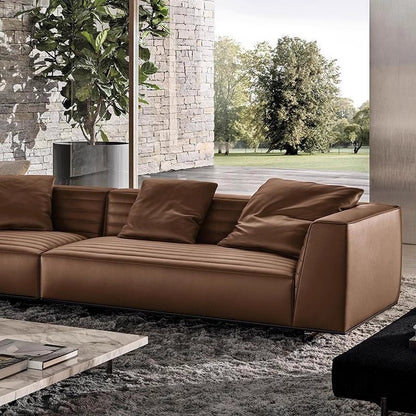 Minimalist Leather Straight-Line Sofa – Chic Design for Modern Living Rooms