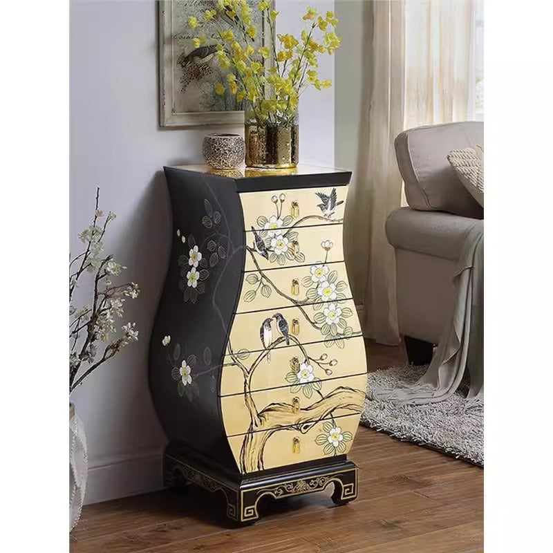 Unique Vase-Shaped Chest of Drawers with Hand-Painted Floral Design