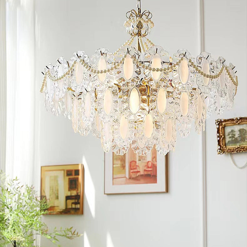 Elegant Pearl Chandelier with Crystal Accents - Romantic and Timeless