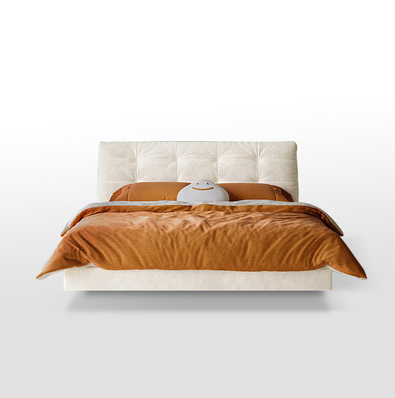 Queen Size Floating Platform Bed with Upholstered Headboard - Modern Minimalist Design