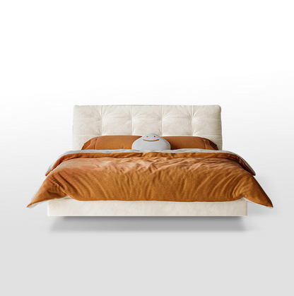 Queen Size Floating Platform Bed with Upholstered Headboard - Modern Minimalist Design