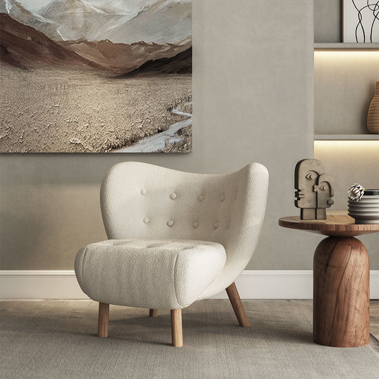 Cloud-Shaped Chair - Plush Lambswool Accent Chair with Wooden Legs