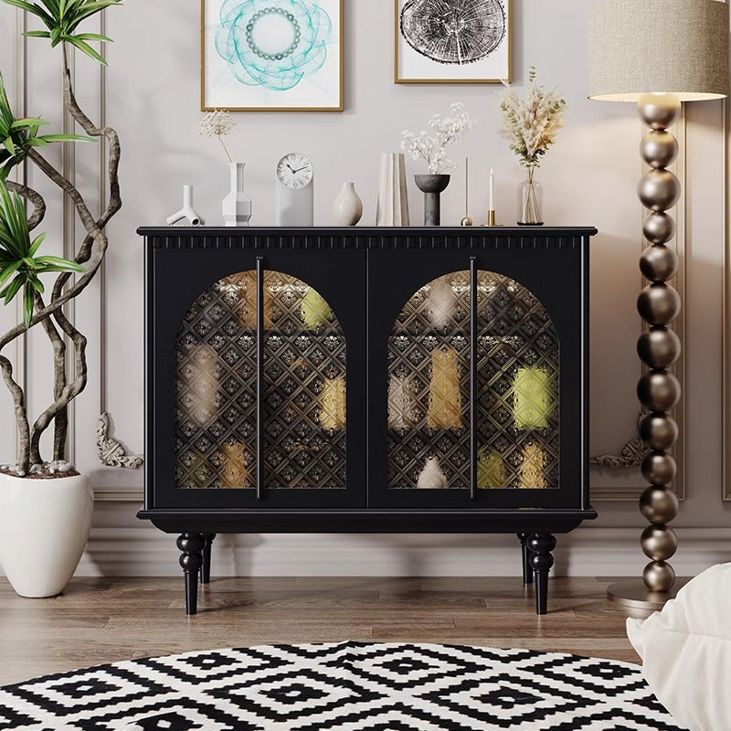 Vintage-Inspired White Cabinet with Arched Glass Doors