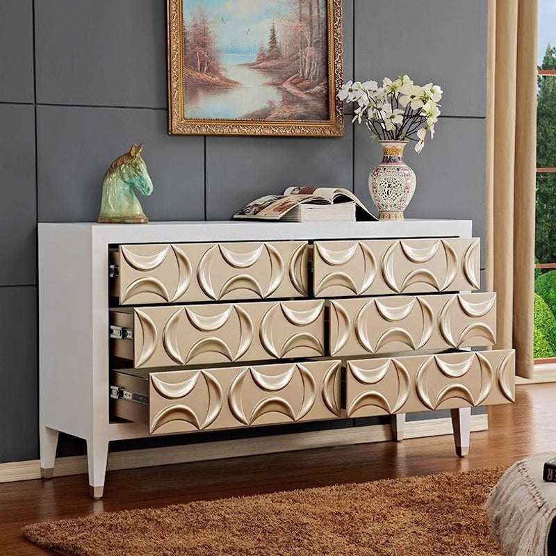 White Solid Wood Carved Sideboard | Elegant Entryway & Living Room Cabinet