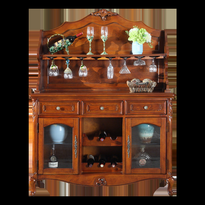 Vintage-Inspired Wine Cabinet with Glass Doors and Wine Rack