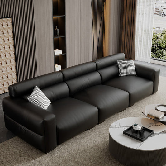 Modern Black Leather Sofa Set with Down-Filled Cushions – Stylish Design for Contemporary Living Rooms