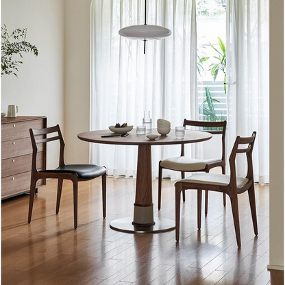 Mid-Century Modern Dining Table Set - Solid Walnut Top and Sleek Metal Base