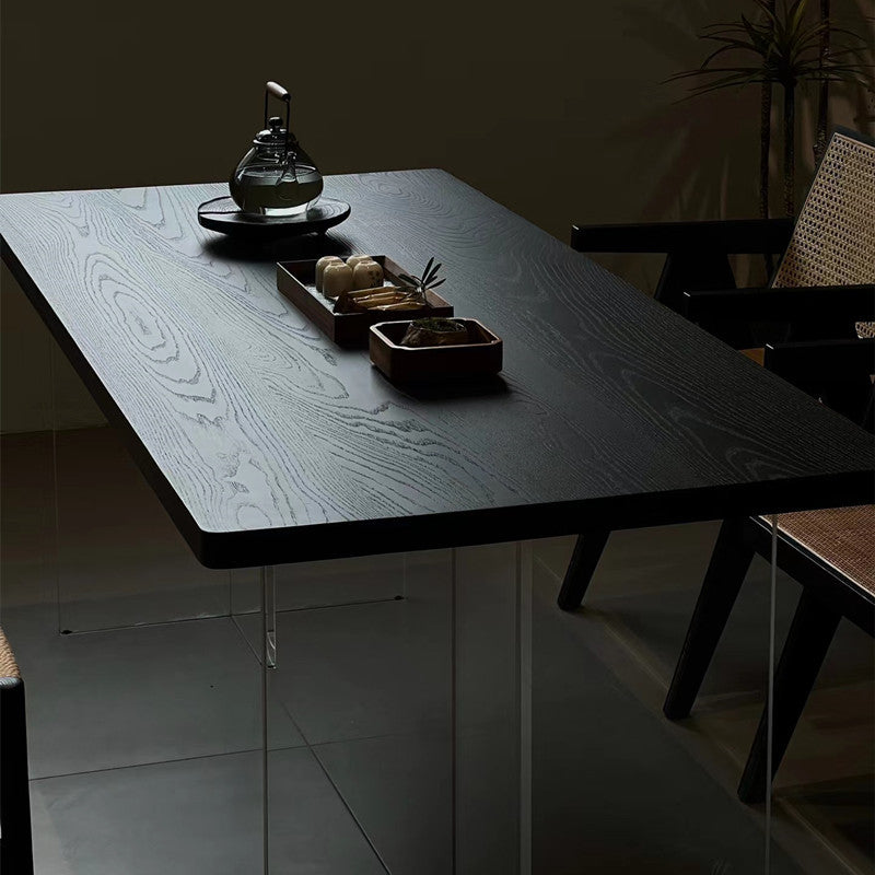 Modern Dining Table with Acrylic Legs - Rustic Ash Wood Top