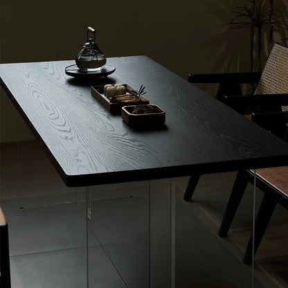 Modern Dining Table with Acrylic Legs - Rustic Ash Wood Top