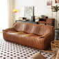 Vintage Leather Sofa with Channel-Tufted Backrest - Mid-Century Modern Style