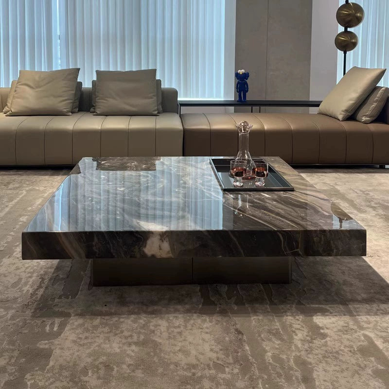 Large Luxury Marble Coffee Table - Modern Square Low Profile Centre Table