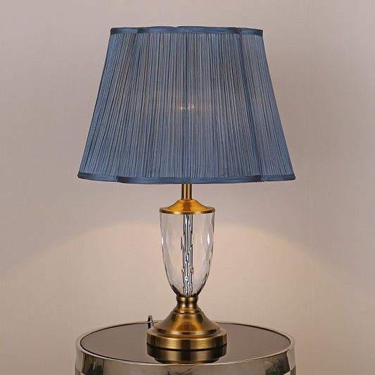 Vintage Blue Shade Table Lamp with Crystal Base - A Touch of Classic Elegance