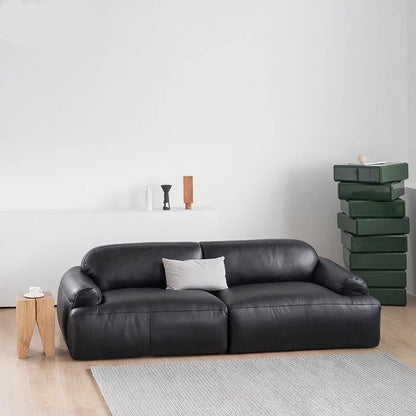 Modern Leather Sofa with Oversized Cushions and Sleek Design