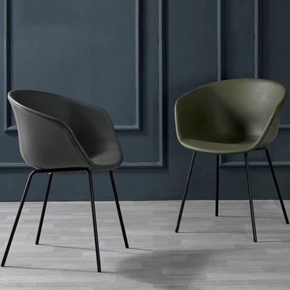 Modern Dining Chair with Organic Shape - Leather Upholstered Chair with Sleek Metal Legs