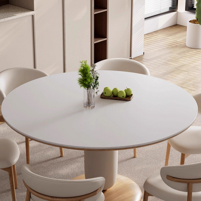 Modern Round Dining Table Set with Unique Sculptural Base - Durable Rock Slab Top