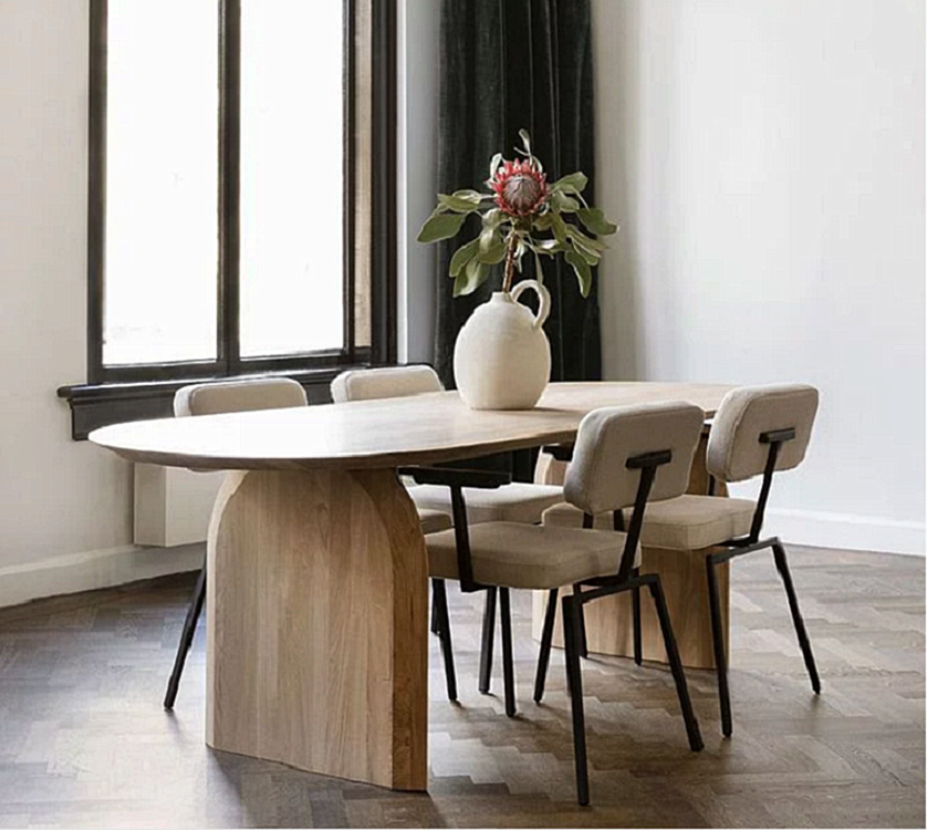 Modern Oval Dining Table with Unique Sculptural Base - Solid Wood Top