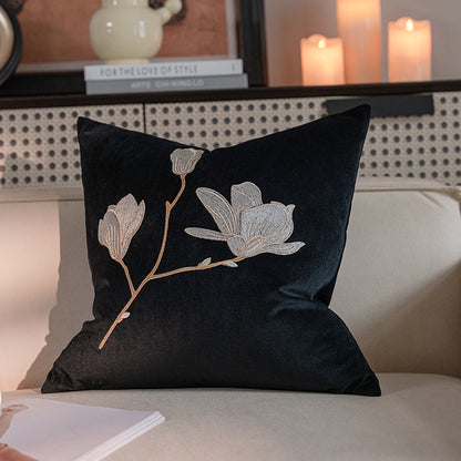 Elegant Magnolia Embroidered Velvet Pillow - A Touch of Luxury