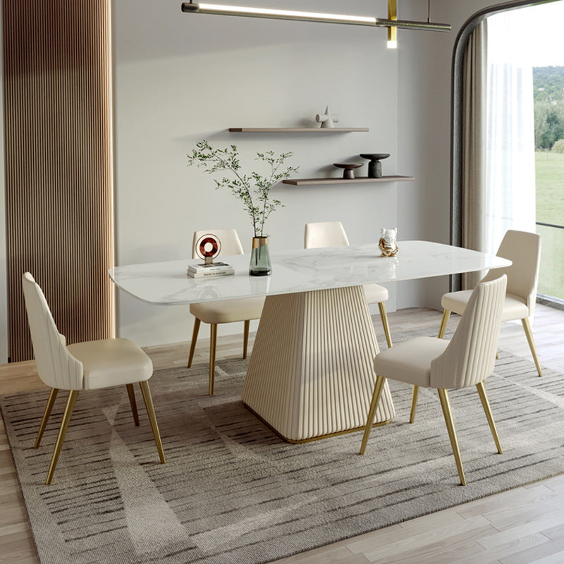 Modern Dining Table with Geometric Base - Durable Rock Slab Top