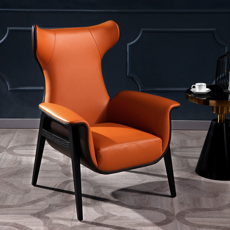 Modern Wingback Chair - Leather Upholstered Armchair with Wooden Legs