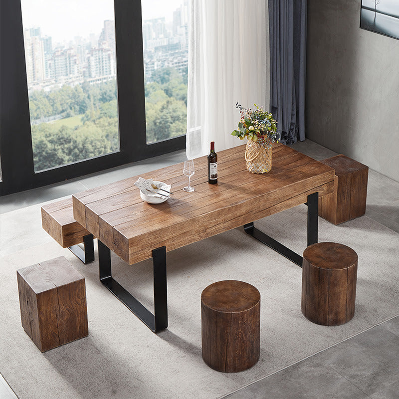 Rustic Wood Dining Table with Industrial Metal Base - Natural Edge Design