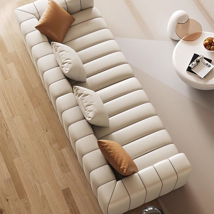 Modern Leather Sofa with Channel-Tufted Backrest