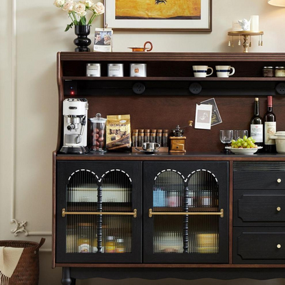 Vintage-Inspired Buffet Cabinet with Glass Doors and Built-in Lighting